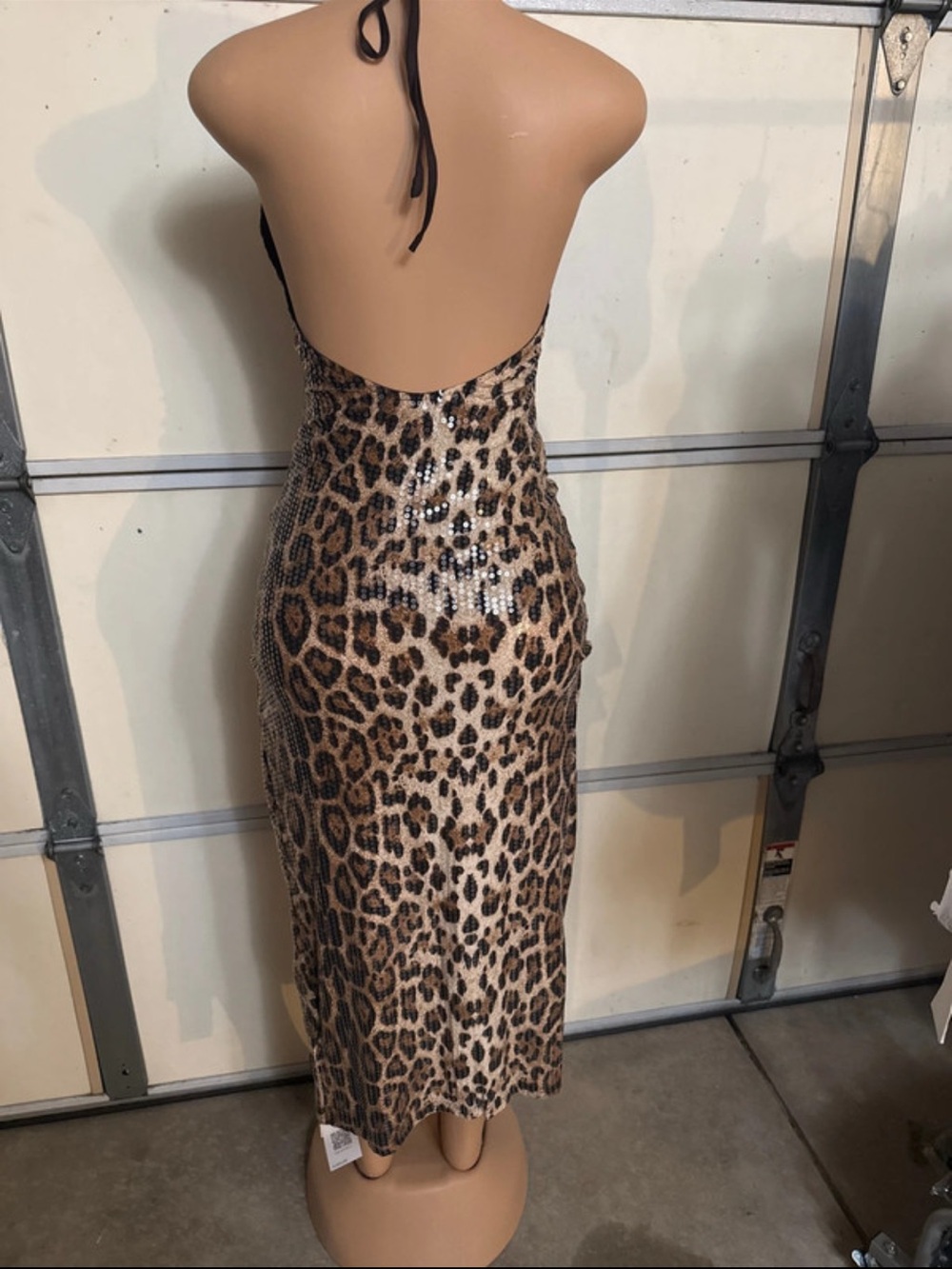 Leopard Print Halter Midi Dress - Brown